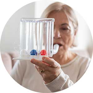A woman takes a spirometry test
