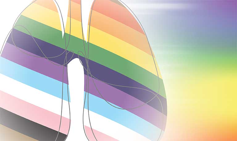 Pride flag colors on a lung outline
